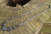 Polished Hematite Beaded Chocker Necklace with Donut Centered Beads  - Sold Per Item - From Southern Africa