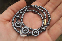 Polished Hematite Beaded Chocker Necklace with Donut Centered Beads  - Sold Per Item - From Southern Africa