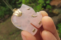 Polished Pink Rose Quartz Elephant Pendant with Gold Bail and Trim- Sold per Item - From Madagascar