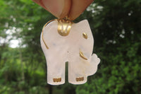 Polished Pink Rose Quartz Elephant Pendant with Gold Bail and Trim- Sold per Item - From Madagascar