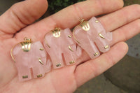 Polished Pink Rose Quartz Elephant Pendant with Gold Bail and Trim- Sold per Item - From Madagascar