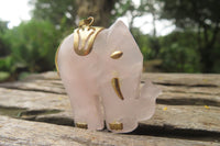 Polished Pink Rose Quartz Elephant Pendant with Gold Bail and Trim- Sold per Item - From Madagascar