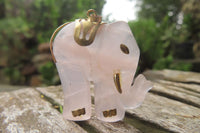 Polished Pink Rose Quartz Elephant Pendant with Gold Bail and Trim- Sold per Item - From Madagascar