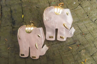 Polished Pink Rose Quartz Elephant Pendant with Gold Bail and Trim- Sold per Item - From Madagascar