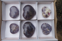 Polished Lepidolite with Pink Rubellite Gemstone Hearts x 6 From Ambatondrazaka, Madagascar