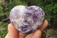 Polished Lepidolite with Pink Rubellite Gemstone Hearts x 6 From Ambatondrazaka, Madagascar