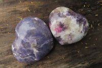 Polished Lepidolite with Pink Rubellite Gemstone Hearts x 6 From Ambatondrazaka, Madagascar