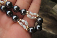 Polished Hematite and Freshwater Pearl Beaded Necklace - Sold Per Item - From Southern Africa