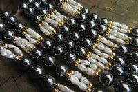 Polished Hematite and Freshwater Pearl Beaded Necklace - Sold Per Item - From Southern Africa