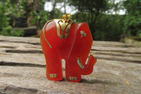 Polished Carnelian Agate Elephant Pendant with Gold Bail and Trim - Sold per Item - From Brazil