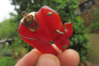 Polished Carnelian Agate Elephant Pendant with Gold Bail and Trim - Sold per Item - From Brazil