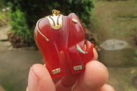 Polished Carnelian Agate Elephant Pendant with Gold Bail and Trim - Sold per Item - From Brazil