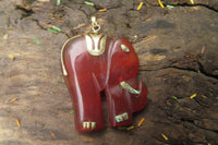 Polished Carnelian Agate Elephant Pendant with Gold Bail and Trim - Sold per Item - From Brazil