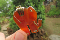 Polished Carnelian Agate Elephant Pendant with Gold Bail and Trim - Sold per Item - From Brazil