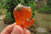 Polished Carnelian Agate Elephant Pendant with Gold Bail and Trim - Sold per Item - From Brazil