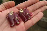 Polished Carnelian Agate Elephant Pendant with Gold Bail and Trim - Sold per Item - From Brazil