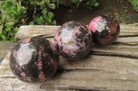 Polished Rhodonite Spheres x 3 From Ambindavato, Madagascar