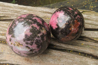 Polished Rhodonite Spheres x 3 From Ambindavato, Madagascar