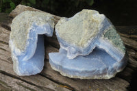 Natural Blue Lace Agate Geode Specimens x 2 From Malawi