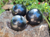 Polished Black Basalt Spheres x 12 From Madagascar