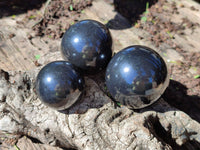 Polished Black Basalt Spheres x 12 From Madagascar