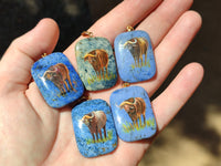 Polished Dumortierite Pendants with Hand Painted Buffalo - sold per item - From Mozambique