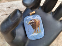 Polished Dumortierite Pendants with Hand Painted Buffalo - sold per item - From Mozambique