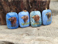 Polished Dumortierite Pendants with Hand Painted Buffalo - sold per item - From Mozambique