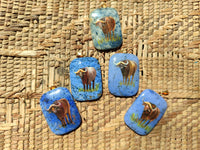 Polished Dumortierite Pendants with Hand Painted Buffalo - sold per item - From Mozambique