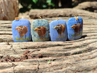 Polished Dumortierite Pendants with Hand Painted Buffalo - sold per item - From Mozambique