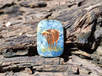 Polished Dumortierite Pendants with Hand Painted Buffalo - sold per item - From Mozambique