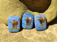 Polished Dumortierite Pendants with Hand Painted Buffalo - sold per item - From Mozambique