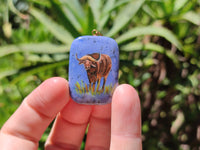 Polished Dumortierite Pendants with Hand Painted Buffalo - sold per item - From Mozambique