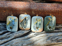 Polished Polychrome Jasper Pendant with Hand Painted Zebras - sold per item - From Madagascar