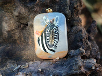 Polished Polychrome Jasper Pendant with Hand Painted Zebras - sold per item - From Madagascar