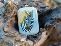 Polished Polychrome Jasper Pendant with Hand Painted Zebras - sold per item - From Madagascar