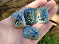 Polished Polychrome Jasper Pendant with Hand Painted Zebras - sold per item - From Madagascar