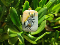 Polished Polychrome Jasper Pendant with Hand Painted Zebras - sold per item - From Madagascar