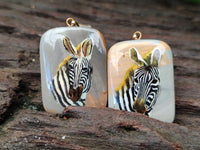 Polished Polychrome Jasper Pendant with Hand Painted Zebras - sold per item - From Madagascar