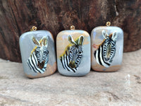 Polished Polychrome Jasper Pendant with Hand Painted Zebras - sold per item - From Madagascar