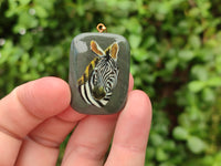 Polished Polychrome Jasper Pendant with Hand Painted Zebras - sold per item - From Madagascar