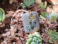 Polished Polychrome Jasper Pendant with Hand Painted Zebras - sold per item - From Madagascar