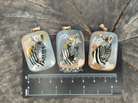 Polished Polychrome Jasper Pendant with Hand Painted Zebras - sold per item - From Madagascar