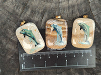 Polished Picture Stone Pendant with Hand Painted Dolphin - Sold Per Item - From Namibia