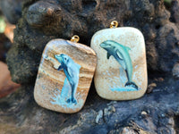 Polished Picture Stone Pendant with Hand Painted Dolphin - Sold Per Item - From Namibia