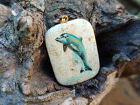 Polished Picture Stone Pendant with Hand Painted Dolphin - Sold Per Item - From Namibia