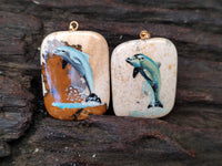 Polished Picture Stone Pendant with Hand Painted Dolphin - Sold Per Item - From Namibia