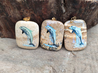 Polished Picture Stone Pendant with Hand Painted Dolphin - Sold Per Item - From Namibia