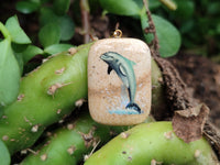 Polished Picture Stone Pendant with Hand Painted Dolphin - Sold Per Item - From Namibia