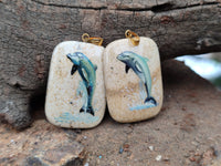 Polished Picture Stone Pendant with Hand Painted Dolphin - Sold Per Item - From Namibia